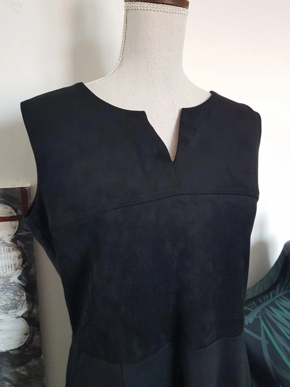 ❤️Black two-material suede dress Larah créateur Paris size 42/44 – photo 2